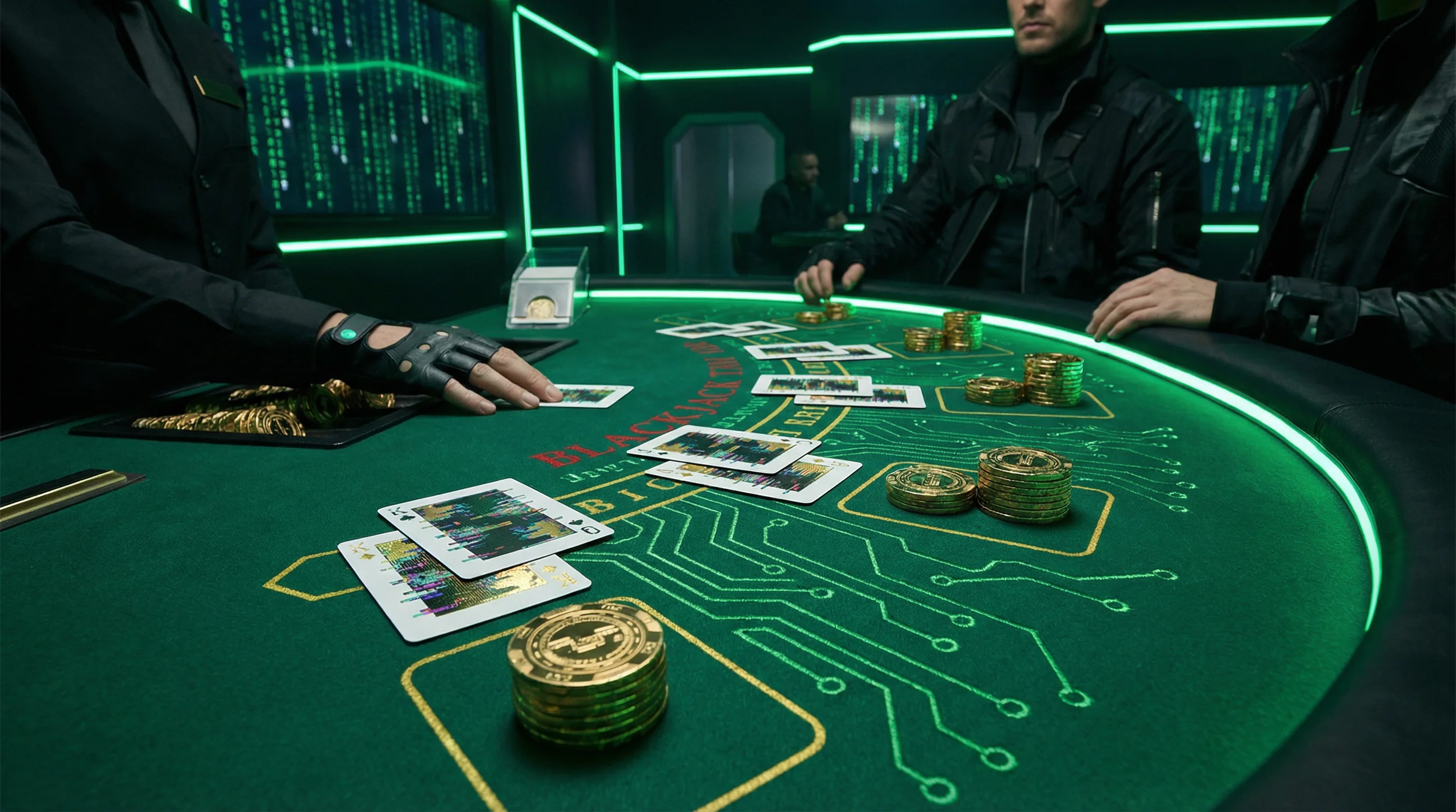 Mesa de blackjack profesional en Sportium Casino con cartas y fichas